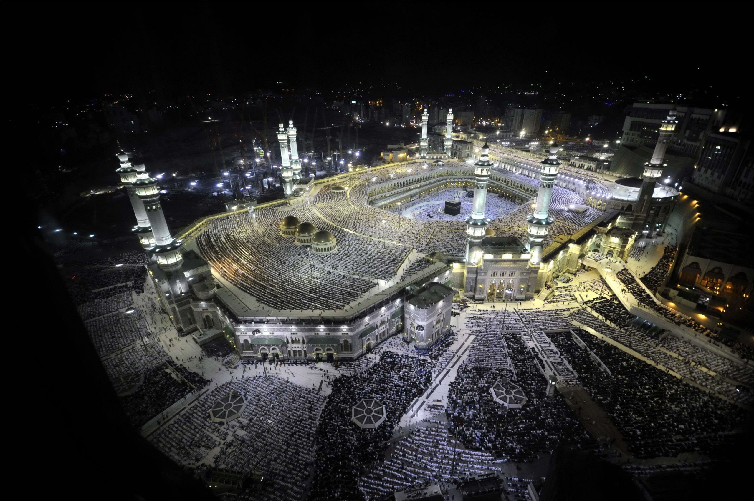 Makkah - The Holy Kaaba at the center of the Grand Mosque.